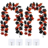 Garvee 2 Pieces Halloween Maple Leaves Garland,5.7Ft Artificial Hanging Fall Leave Vines with Hook,Halloween Garland Decoration for Front Door Thanksgiving Home Fireplace Party Decoration Red Color - Black and Red Color