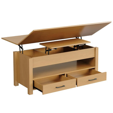 Garvee 4 in 1 Convertible Lift Top Coffee Table with Storage, Adjustable Height, Solid Wood, Hidden Compartments, Converts to Dining Table with 2 Drawers, for Living Room, Wood Color