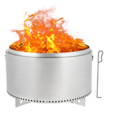 Garvee 32" Smokeless Fire Pit, Durable Stainless Steel with Air Switch & Wide Warm Heating, Bottom Bracket Cross & Round Cutout (Includes Handles) – Efficient Burn Firepit for Outdoor Gatherings, Patio, Camping, Silver