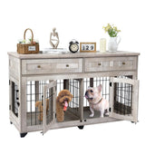Garvee Dog Crate Furniture with Drawer, 5 Doors Wooden Dog Kennel End Table with Large Capacity Drawers,Dog House with Openable Divider for Small/Medium/Large Dog,Dog Cage,Side End Table Grey - Grey