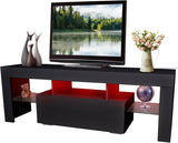 Garvee Modern LED TV Stand with 16 Color LED Lights, Storage Drawers, Particle Board & Tempered Glass, Black for Bedroom and Living Room - Black