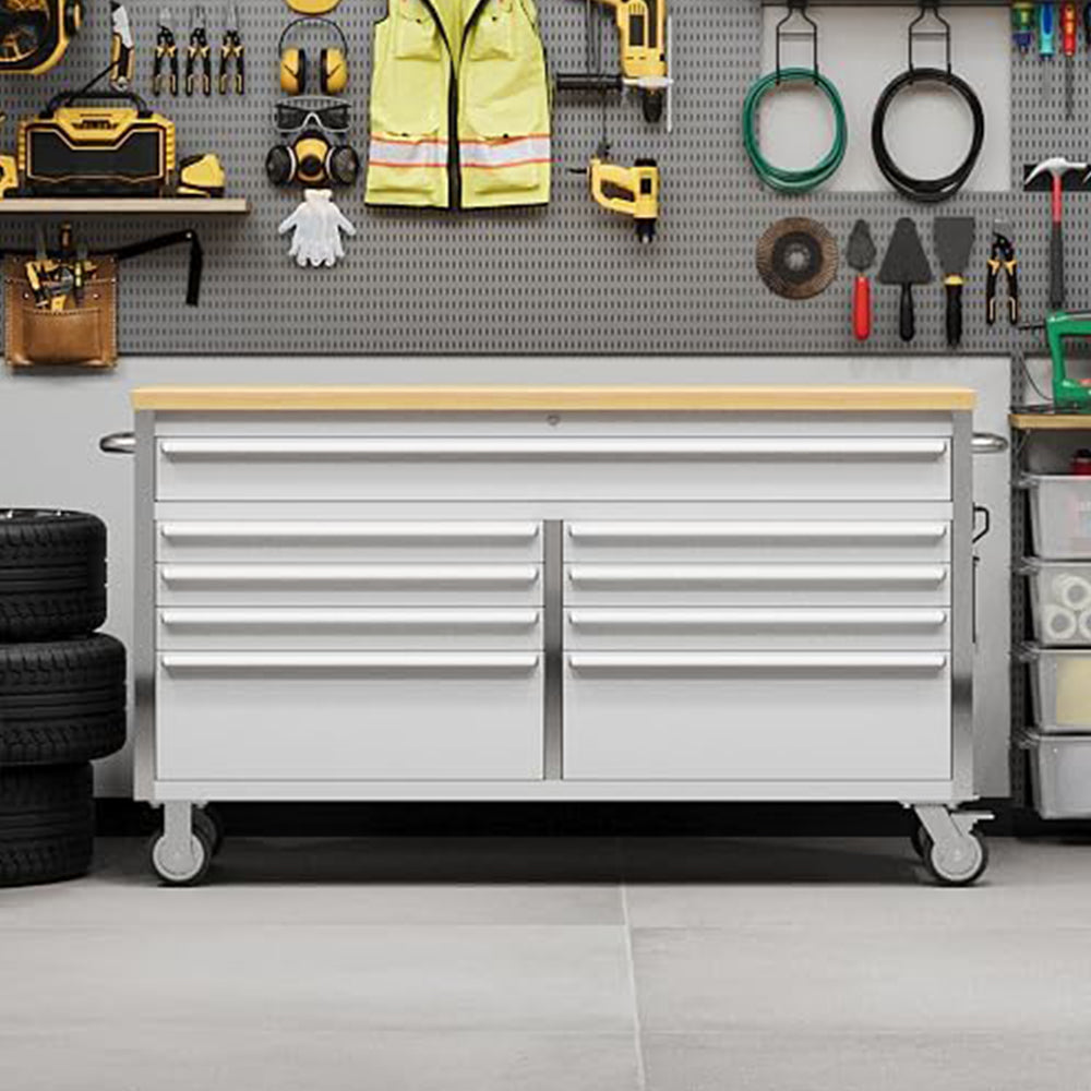 Garvee 61 Inch Tool Chest Mobile 15 Drawers Locking System Stainless Steel Rolling Cabinet with Drawer Liners Wheels for Garage Workshop