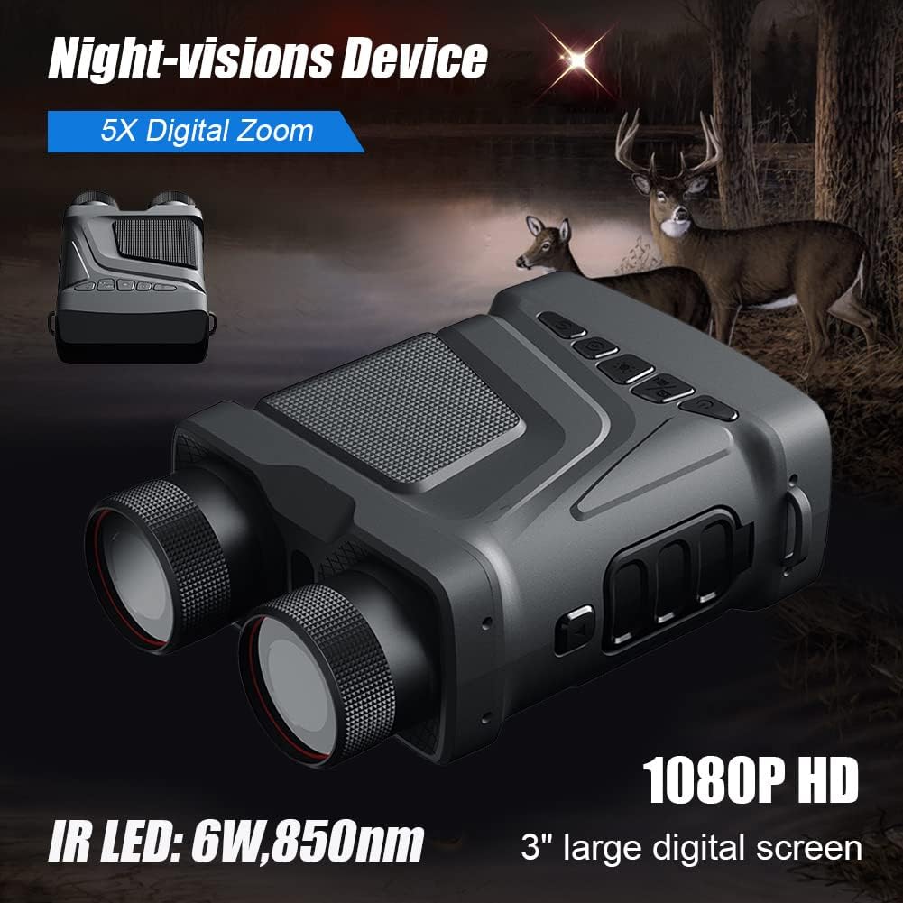 Garvee Digital Night Vision Binoculars for Adults, 5X Digital Zoom, 3" TFT Screen, 7-Level IR, 984ft/300M Range, Rechargeable, 1080P HD Infrared Goggles for Hunting, Camping, Outdoor Exploration