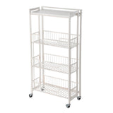 Garvee 4-Tier Foldable Utility Kitchen Organizer and Storage Cart with Baskets and Wood Top, Rolling Pantry Cart, White, 39.37 Inch Tall - White