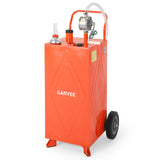 Garvee 30 Gallon Fuel Gas Caddy Storage Tank with Wheels, Reversible Manual Hand Pump, Anti-Static Clamp for ATV, Car, Mower, Tractor, Boat - Portable Gasoline/Diesel Transfer - Orange