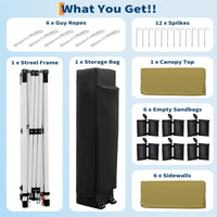 Garvee 10x20 Pop-Up Canopy Tent, 200 Sq Ft Shade, One-Push Setup, 210D Oxford Fabric, 6 Sidewalls, Steel Frame, Portable Roller Bag, Outdoor Events & Camping