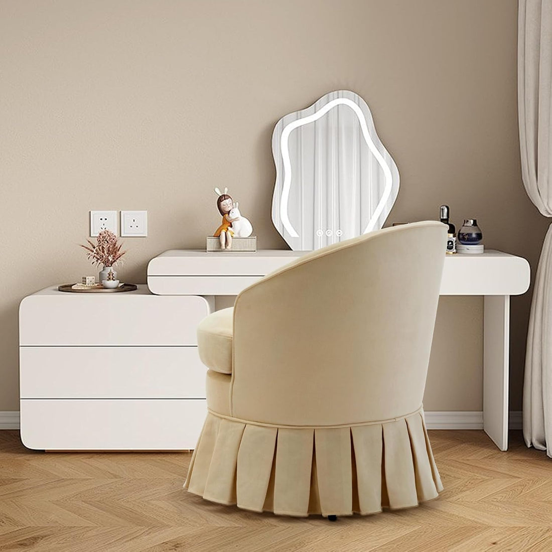 Garvee Mid-Century Modern Upholstered Banquet Dining Chair, Beige