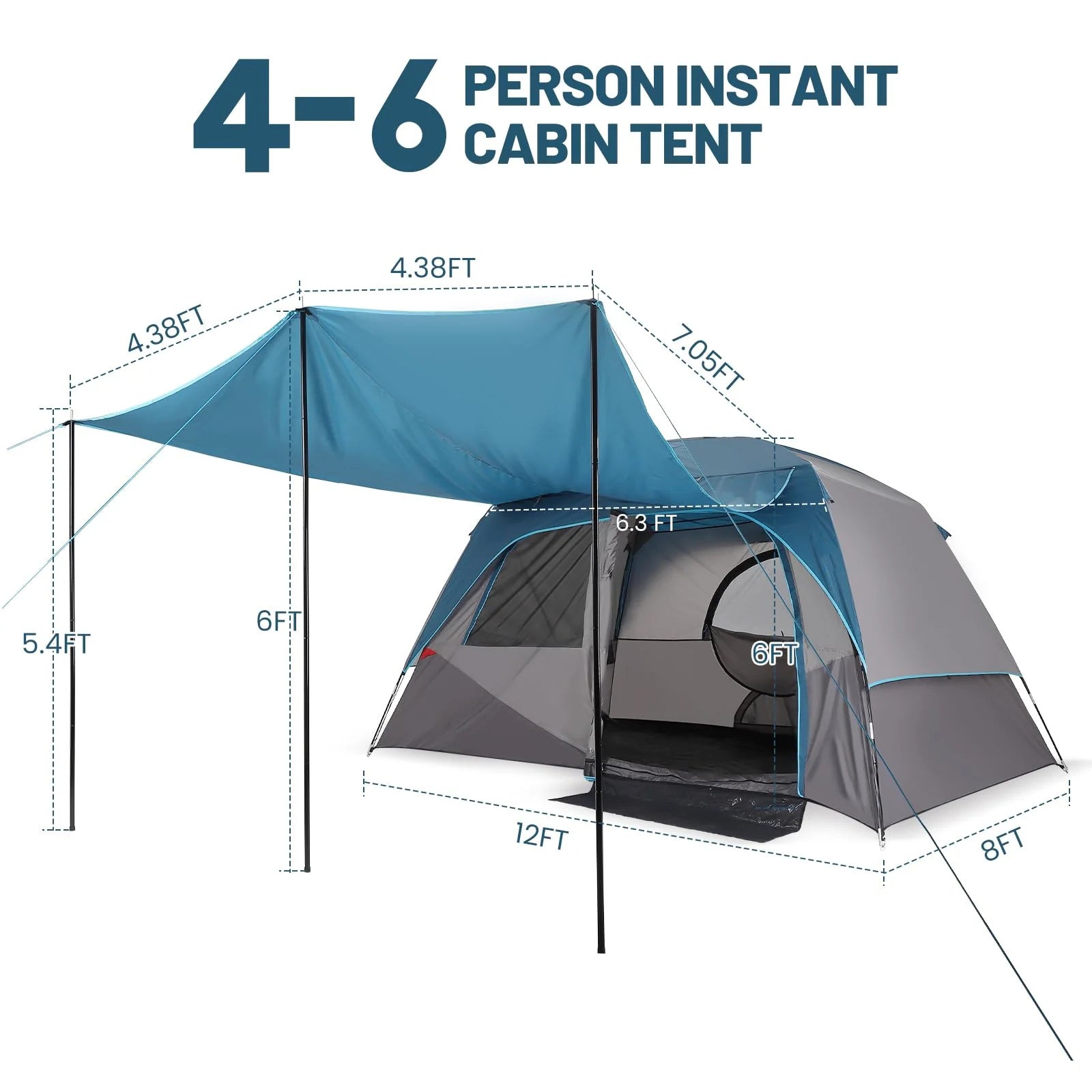 Garvee Camping Tent, Tent for Camping, Easy Set up Camping Tent 4 Person and 6 Person for Hiking Backpacking Traveling Outdoor, Light Blue (Camping Tent 6 Person with Rainfly)