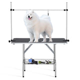 Garvee 48" Dog Grooming Table Adjustable Height Pet Drying Desktop Foldable Pet Grooming Table with Arms, Nooses, Mesh Tray, Foldable Pet Station Max Capacity Up to 330Lbs (Black) - Black