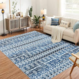 Garvee Geometric Area Rug 4x6 - Machine Washable, Easy-Cleaning, Non-Shedding, Stain Resistant, Non-Slip, Foldable Indoor Mat for Living Room, Bedroom, Kitchen, Entryway, Bathroom, Blue - Blue