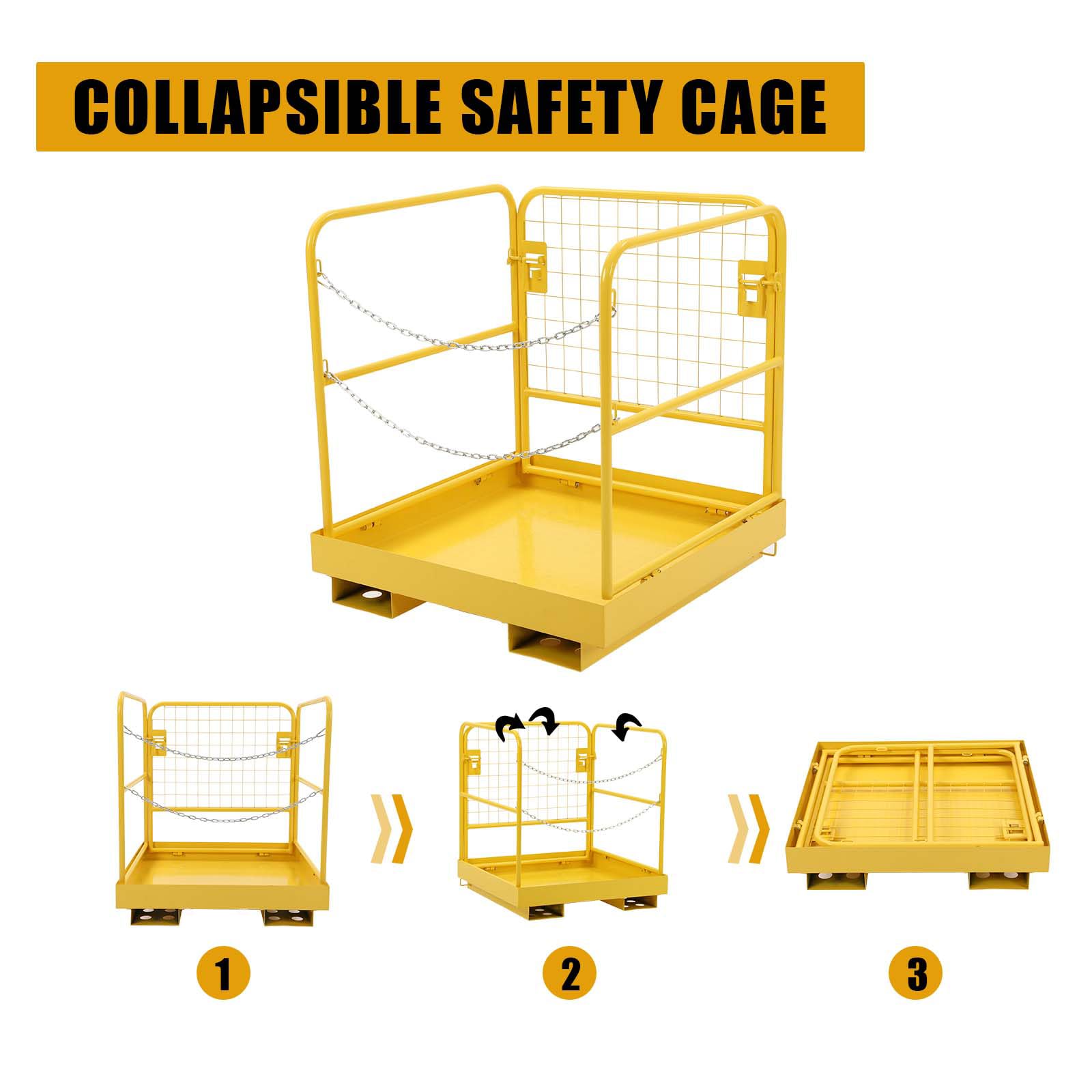 36" x 36" Forklift Safety Cage, 1200 LBS Capacity Forklift Work Platform, Aerial Platform Collapsible Lift Basket for Changing Lights, Painting, Roof Repair, Tree Service