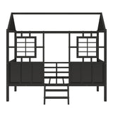 Garvee Metal Twin Size House Bed Semi-Enclosed Low Loft Bed with Roof 2 Front Windows Slatted Support Black