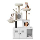 Garvee 54.3" Cat Tree Tower with Hidden Litter Box Enclosure, Modern 2-in-1 Cat Condo, Multi-Cat Homes, Greige & Beige - Black