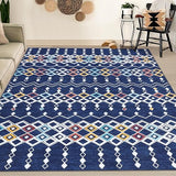 Garvee Washable Moroccan Geometric Rug 9x12 - Vintage Boho Design, Soft Faux Wool, Non-Slip, Low Pile, Foldable - Living Room, Bedroom - Blue