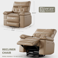 Garvee Oversized Manual Recliner, Breathable Leather Pushback Recliner Chair, Single Lazy Sofa Chair with Two Cup Holders and Side Pocket, Living Room Recliner, Tan