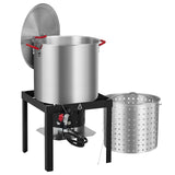 Garvee 100Qt Seafood Boil Pot With Strainer Basket Outdoor Cooking Kit 110000 BTU Aluminum Propane Stove Burner