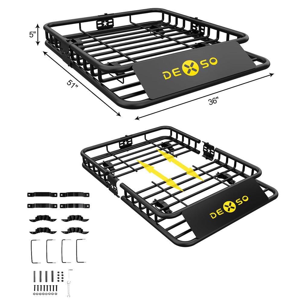 Garvee 51" x 36" x 5" Universal Roof Rack Basket With Waterproof Luggage Bag For SUVs Trucks Vehicles, 51" x 36" x 5", Matte Black