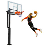 Garvee In Ground Basketball System with Anti-Impact Foam, Adjustable 8-10 ft, 55 in Tempered Glass Backboard, Outdoor Black - Black