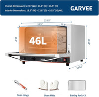 Garvee Commercial Convection Oven Countertop, 46L/42Qt, 1800W Toaster, 3-Tier Electric Oven w/Front Glass Door, Trays Wire Racks Clip Gloves, 120V