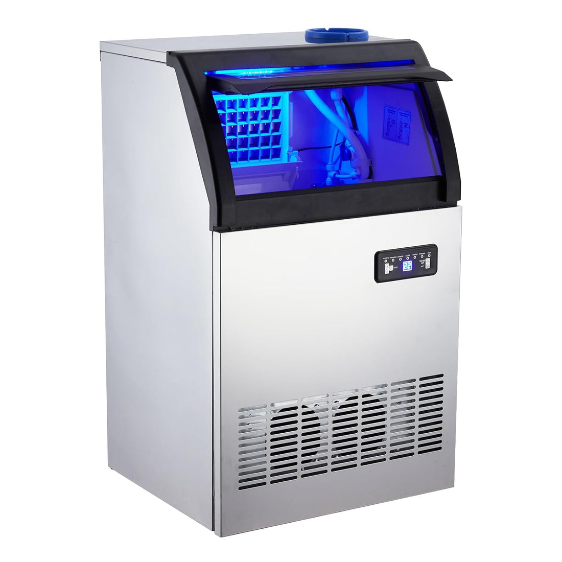 Commercial Ice Maker, 155 Lbs/24H Stainless Steel Undercounter Ice Maker, LED Digital Display Freestanding Ice Machine, 33 Lbs Storage Capacity for Bars/Cafes/Homes/Businesses