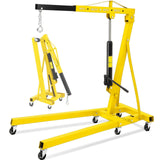 Garvee 2 Ton Folding Hydraulic Engine Hoist, 4400 lbs Shop Crane with Telescopic Boom, 6 Casters, Heavy-Duty for Garage and Workshop, Includes Gloves, Yellow - Yellow
