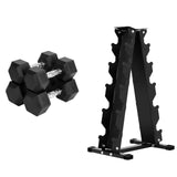 Garvee 100 LB Hex Dumbbells Set Rubber Coated Strength Training Weights 5-30 LB Black with Storage Rack
