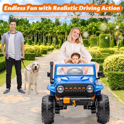 24V Kids 2 Seater Ride On Truck Car Electric Vehicles w/Remote Control, 4-Wheeler Suspension, 4x55W Powerful Engine, 4WD Battery Powered, LED Lights, Soft Braking