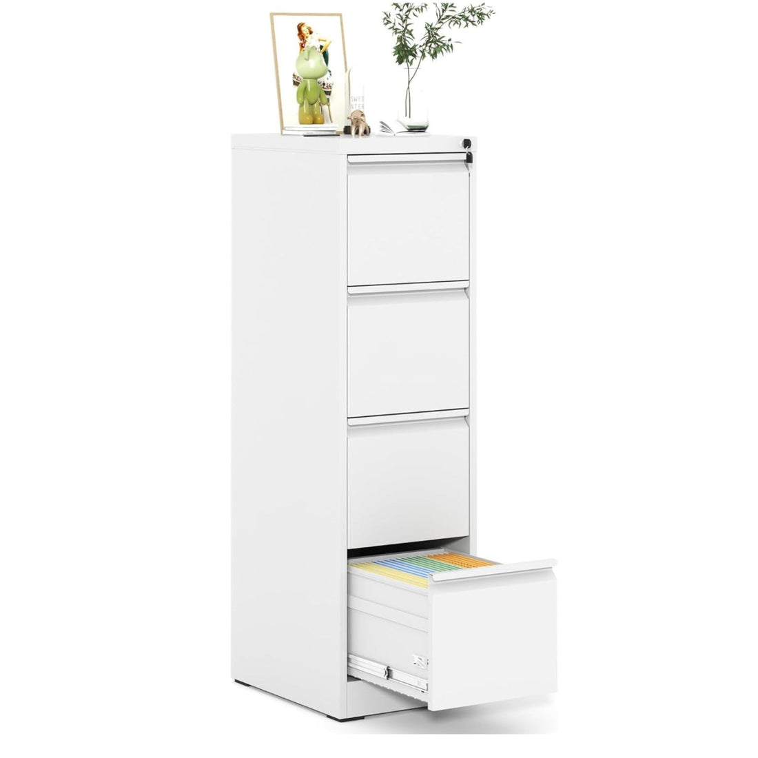 Garvee 4-Drawer File Cabinet with Lock, Heavy Duty Vertical Filing Cabinets for Home Office, Secure Locking Metal Steel Storage Cabinet for Letter/Legal Size File, Assembly Required, White