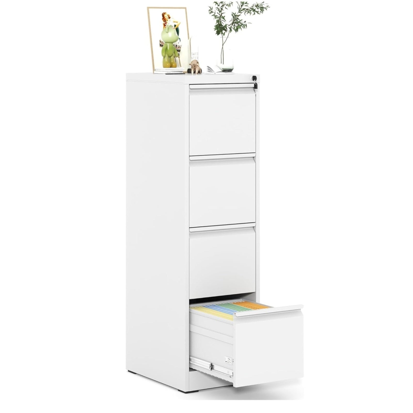 Garvee 4-Drawer File Cabinet with Lock, Heavy Duty Vertical Filing Cabinets for Home Office, Secure Locking Metal Steel Storage Cabinet for Letter/Legal Size File, Assembly Required, White