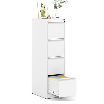 Garvee 4-Drawer File Cabinet with Lock, Heavy Duty Vertical Filing Cabinets for Home Office, Secure Locking Metal Steel Storage Cabinet for Letter/Legal Size File, Assembly Required, White