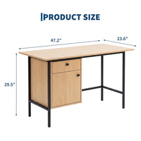 Garvee 47" Home Office Computer Desk with Drawer and Cabinet Storage | Simple Modern Desk for Bedroom, Home Office, Study, Writing, Study Table with Cabinet, Natural Oak+Black