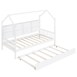 Garvee Solid Wooden Twin Size House Bed With Trundle Storage Shelves For Kids Bedroom White One Size - White