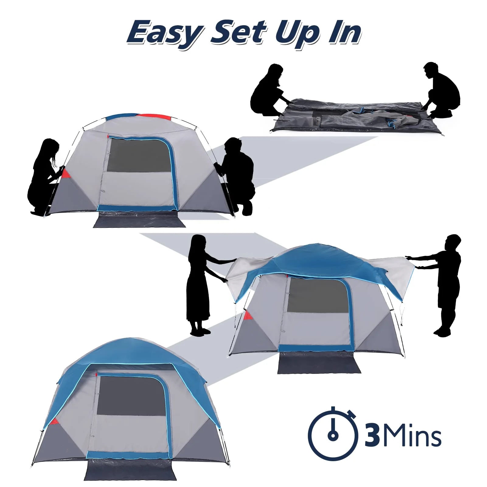 Garvee Camping Tent,Easy Set up Camping Tent 4 Person and 6 Person for Hiking Backpacking Traveling Outdoor, Light Blue