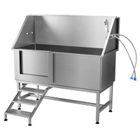 Garvee 62" Dog Grooming Bathtub, Professional Stainless Steel Pet Dog Bathing Station for Large Pets, Left Door & Stairs with Faucet, Sprayer, Drain