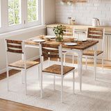 Garvee 5 Piece Industrial Dining Table and Chair Set with Spiral-Patterned Legs for Kitchen and Dining Room, Brown & White - Brown & White