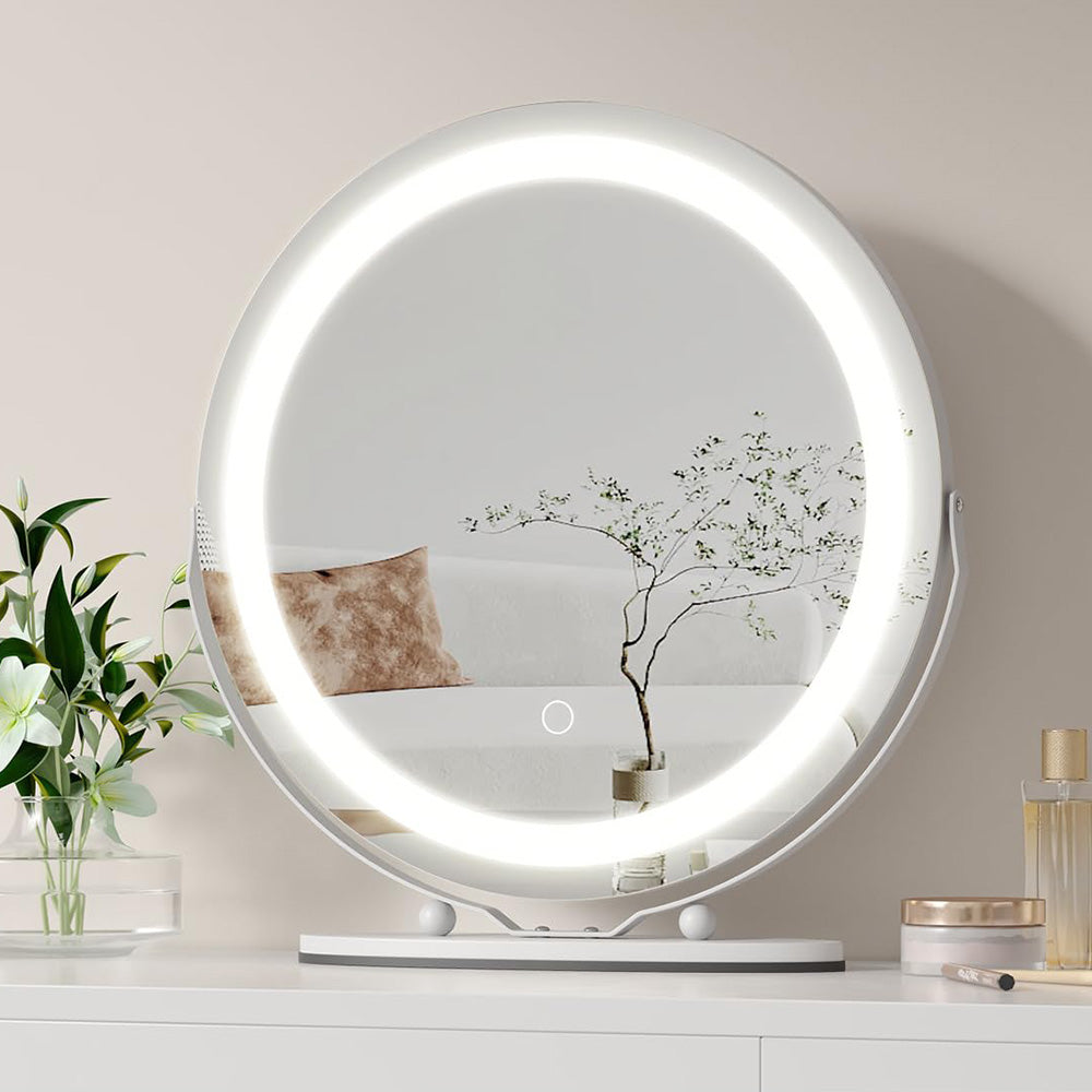 Garvee 19 Inch Vanity Mirror with LED Lights, HD Makeup Mirror, 360°Rotation, Bedroom Tabletop, Easy Install - White