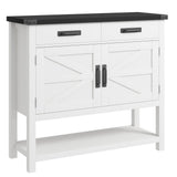 Garvee Farmhouse Entryway Table, Console Table with 2-Door Cabinet & 2 Drawers, Coffee Bar Cabinet, Sofa Tables Buffet Sideboard for Kitchen, Hallway, Dining, Living Room-Grey - White