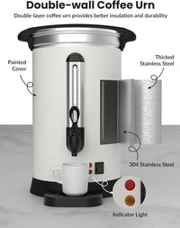 Garvee 100 Cups Coffee Urn,14L/3.8 Gallon Double Wall Commerical Coffee Maker for Buffet Catering Wedding Gathering,Large Capacity Hot Coffee Dispenser,Stainless Steel Hot Water Urn