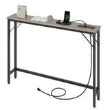 Garvee 5.9" Narrow Sofa Table with Charging Station, Slim Console Table with Storage, MDF & Metal, Modern for Living Room - Gray