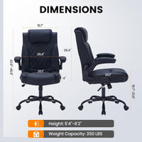 Garvee PU Leather Executive Office Desk Chair, 350lbs Capacity Computer Desk Chair with Padded Flip-Up Arms, Tilt Lock & 360° Swivel Free Wheels, Ergonomic Office Chair for Heavy People, Black