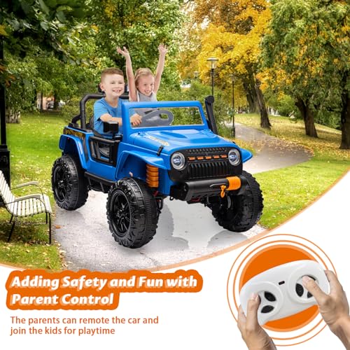 24V Kids 2 Seater Ride On Truck Car Electric Vehicles w/Remote Control, 4-Wheeler Suspension, 4x55W Powerful Engine, 4WD Battery Powered, LED Lights, Soft Braking
