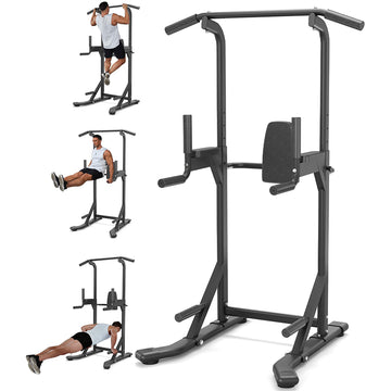 Garvee Pull Up Bar Free Standing Power Tower Dip Station For Home Gym 450LBS Capacity Black