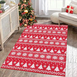 Garvee Christmas Area Rug 5x7 Snowflake Xmas Tree Boho Floor Cover Machine Washable Non Slip Polyester for Kitchen Bathroom Living Room - Red