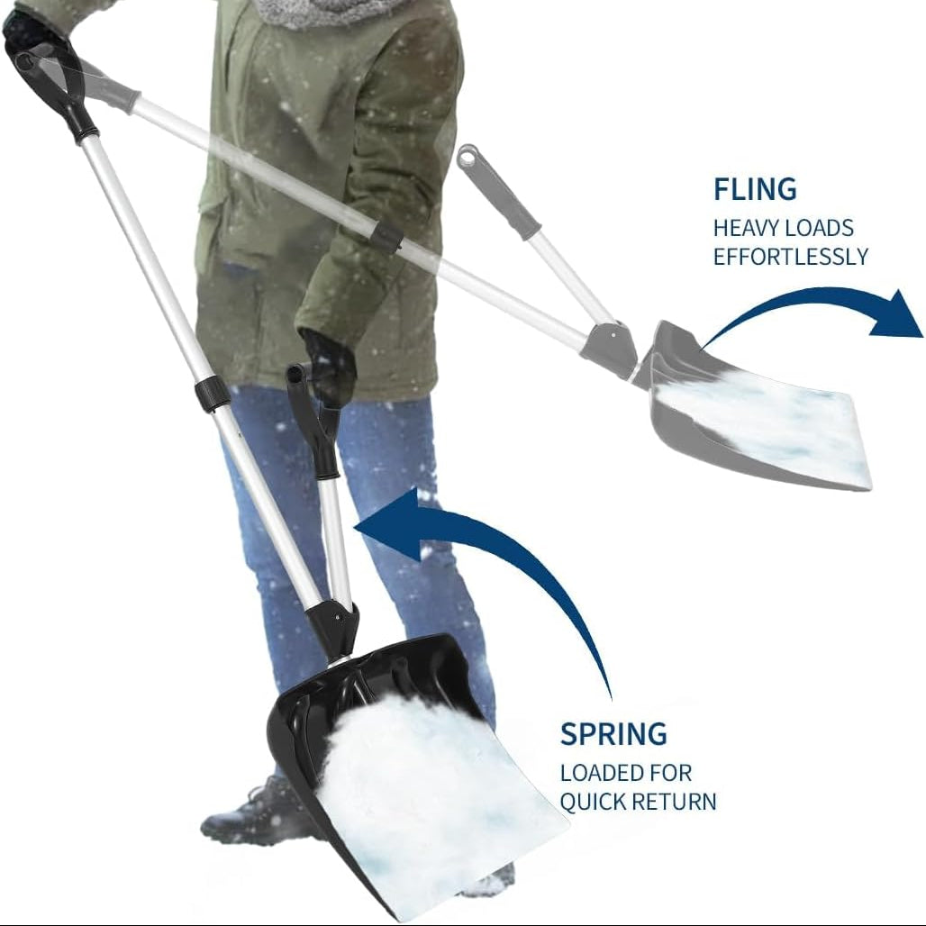 Garvee 17.7"W X 12.6"H Ergonomic Dual D-Ring Snow Shovel – 18" Wide Blade with Aluminum Edge – Lightweight Snow Removal Tool for Driveway, Walkway, Car, Yard – Black Shovel with Silver Rod