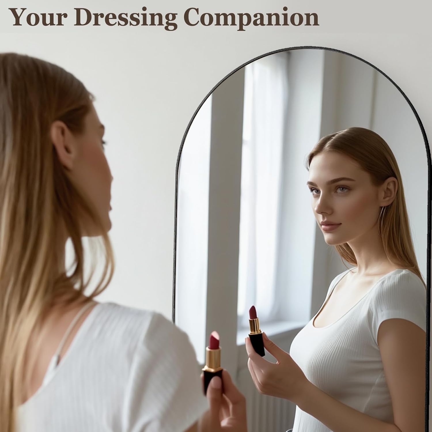 Garvee Arched Full Length Mirror 65"x22" Mirror Standing Hanging or Leaning Wall, Full Body Floor with Stand Aluminum Alloy Thin Frame for Bedroom