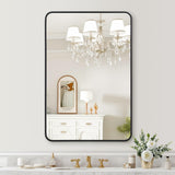 Garvee 2024 New Wall Mount Bathroom Mirror, 48x30 Inch, HD Eco-Friendly Matte Black Metal Frame, Rounded Corner, Hangs Horizontally or Vertically, Aluminum Alloy, Bathroom, Nursery, Entryway - 