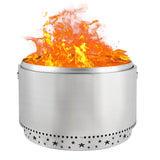 Garvee 32" Smokeless Fire Pit - 304 Stainless Steel Wood Burning with Removable Ash Pan, Star Cutout & Handles, Portable Firepit for Camping & Patio, Silver