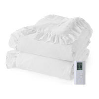 Garvee Heated Comforter Blanket Queen Size, Dual-zone Heating, Ruffle Electric Quilt with Wireless LCD Controller, Fast Heating & Overheat Protection, ETL Certified, Machine Washable, White, 90"x90"