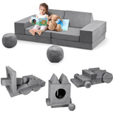 Garvee Kids Couch, 12 Pcs Stackable Block Couch Kids Sofa for Playroom, Toddler Sofa Modular Kids Play Couch, Child Sectional Sofa Convertible Foam Couch for Boys and Girls, Dark Grey - Dark Grey
