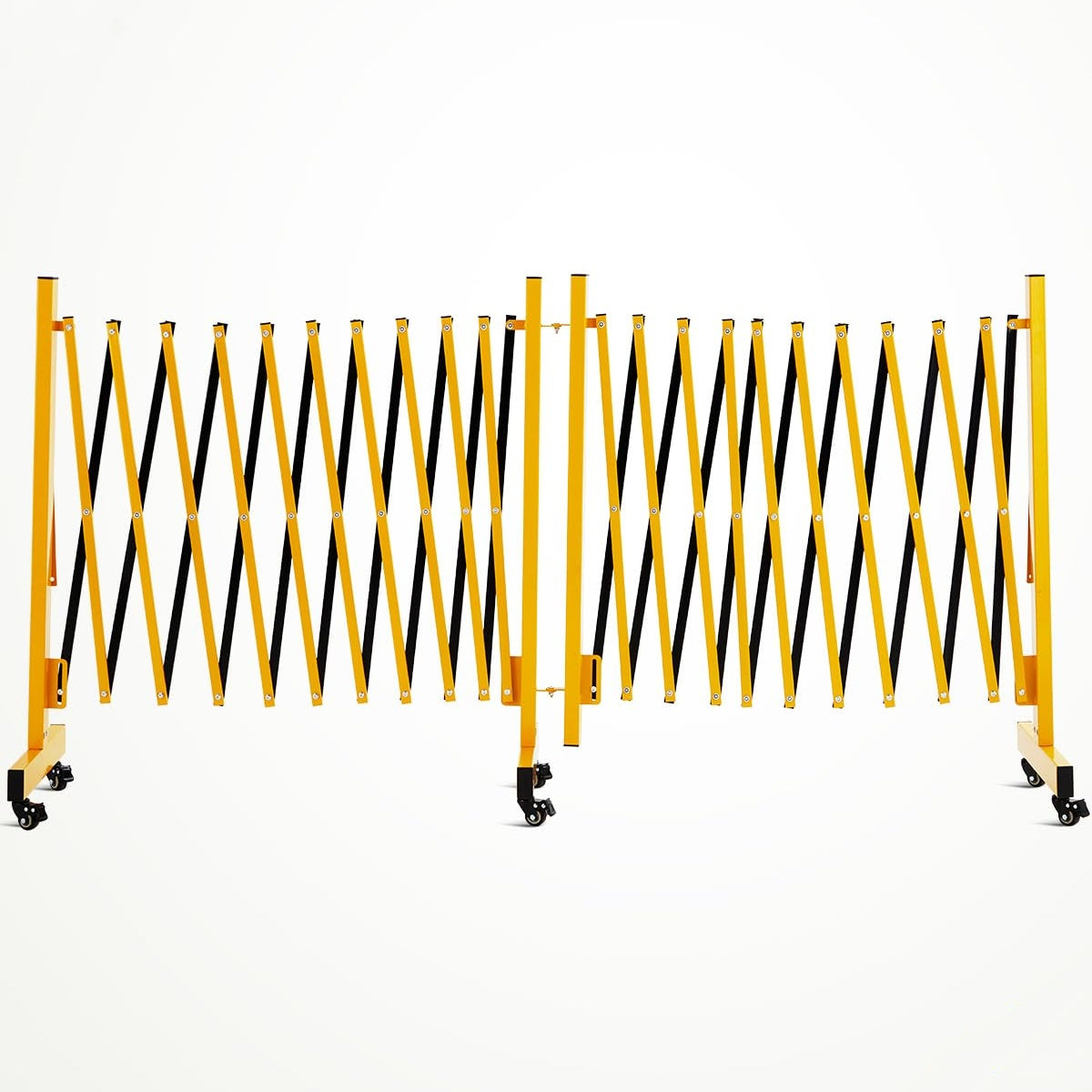 Garvee Metal Expandable Barricade, 11 Ft Folding Security Gate, Rotatable & Portable Expandable Barricade Gate Outdoor, Industrial Expandable Barricade Gate with Casters, Yellow&Black